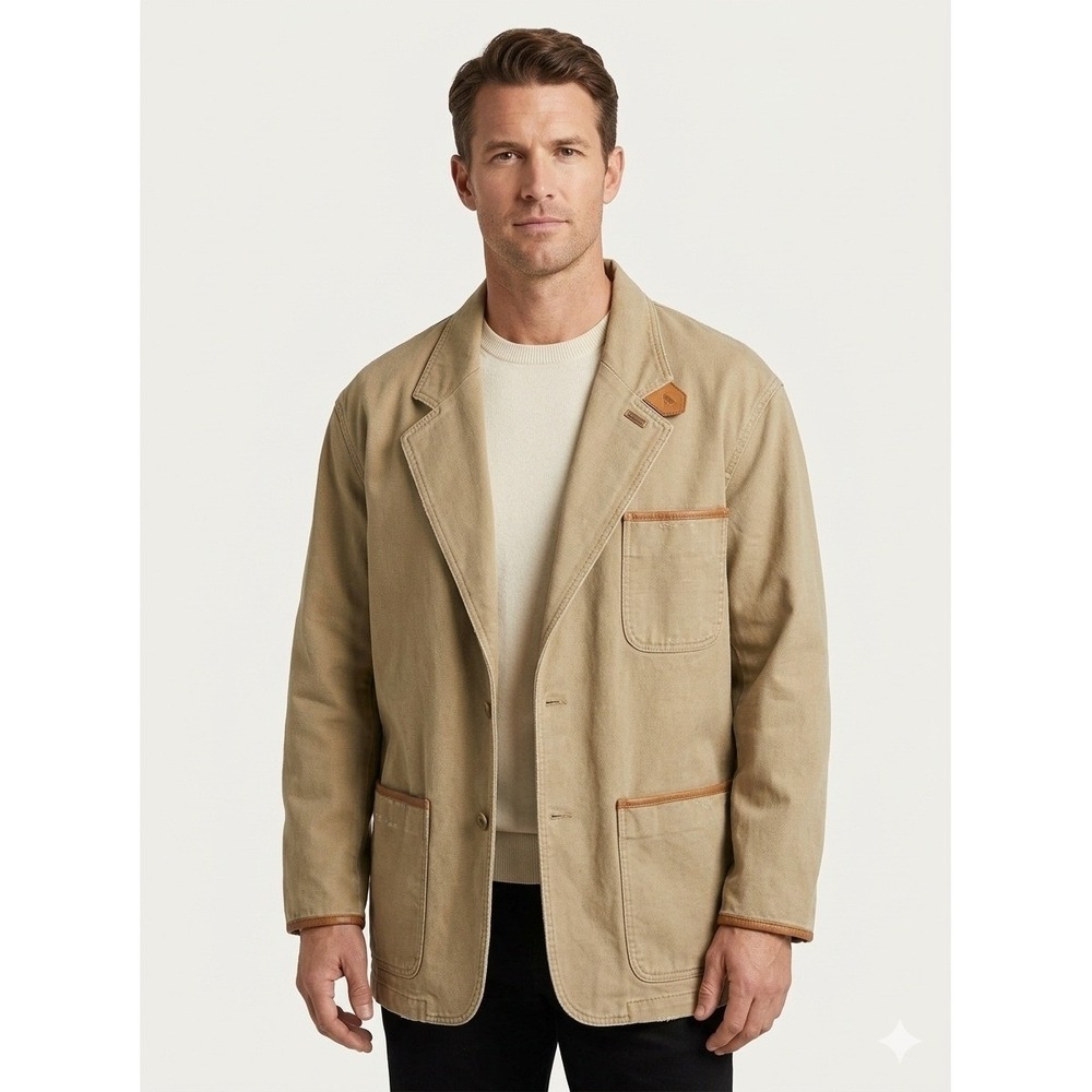 Sierra Trading Post Field Jacket Tan Cotton Canvas Elbow Patches - Medium